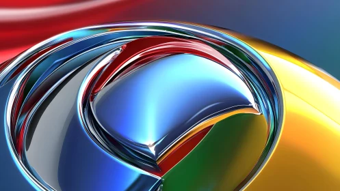 Vibrant Chrome-Like Abstract Swirl in Metallic Colors, Digital Art.