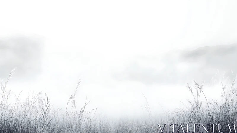 Frosted grassland dissolves into overexposed atmospheric haze