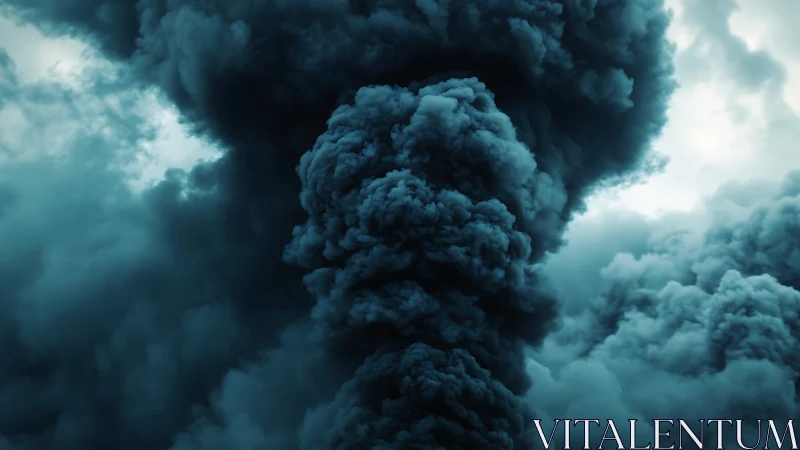 Dense vertical smoke plume within turbulent cloud mass.