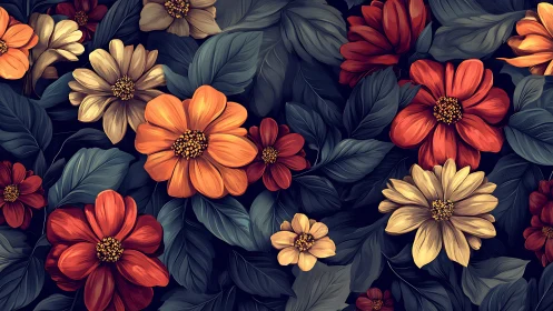 Vibrant Floral Garden: Orange, Red and Golden Blooms.