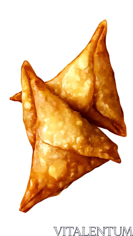 Crisp fried samosas on white background, top view.
