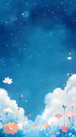 Sky garden drifts into starlight above cotton clouds.