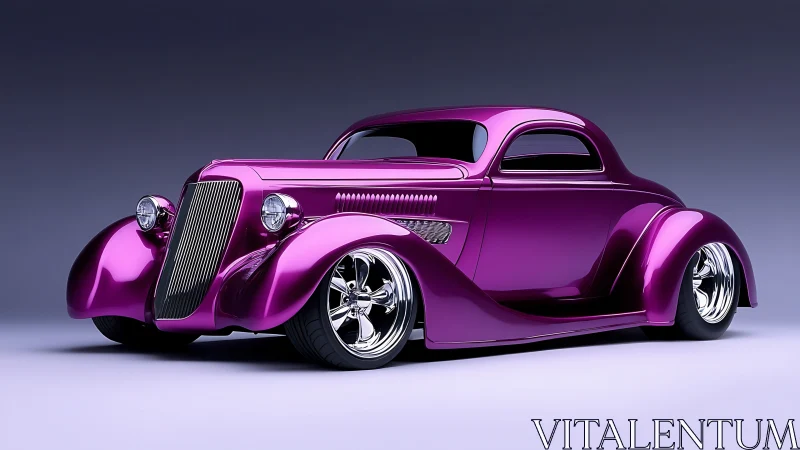 Purple hot rod coupe rendered with reflective chrome detail