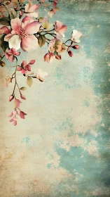 Soft spring blossoms drift gently across a vintage sky