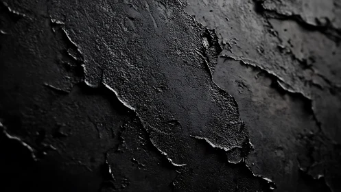 Textured cracked black paint surface macro background.