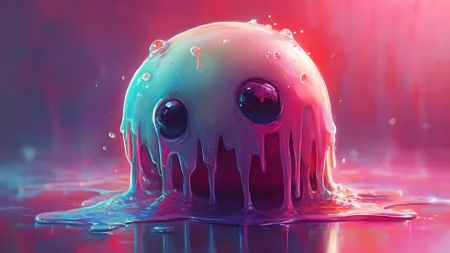 Shy pastel slime creature glowing in dreamy candy light.