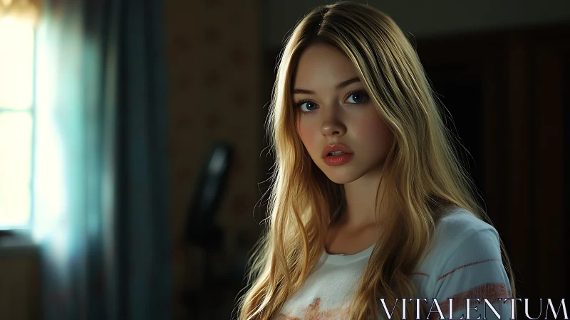 Photorealistic window-lit portrait with soft depth isolation.