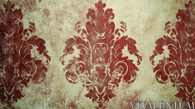 Vintage red damask pattern textures distressed beige wall