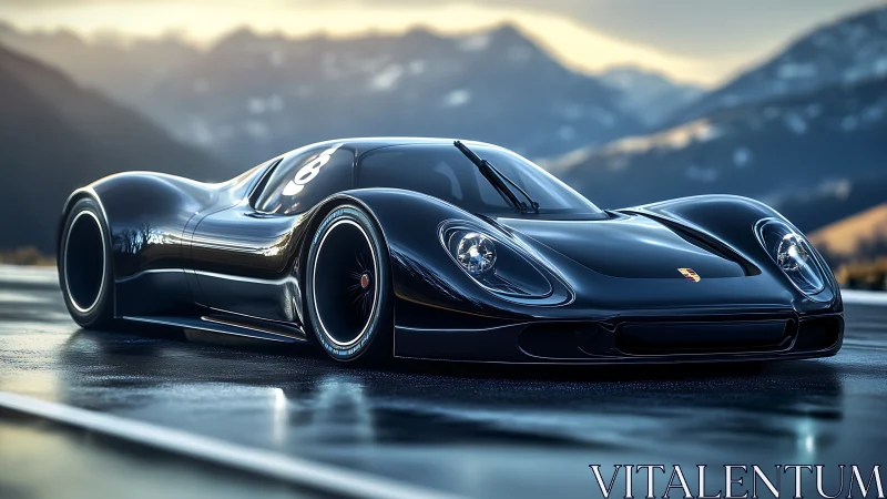 Sleek mountain road supercar glowing in the evening light.