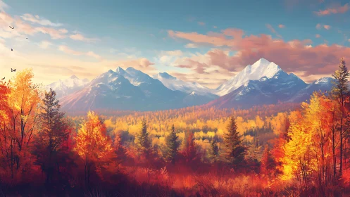Autumn mountain vista glows under crisp sunrise sky.