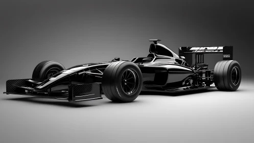 Black Formula race car render with reflective bodywork.