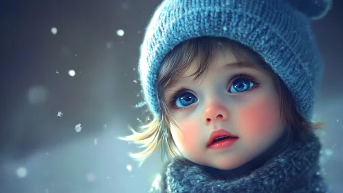 Digital portrait shows child in winter clothing facing light