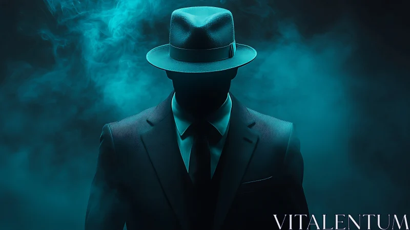 Shadowed figure in teal fog, quietly holding its secrets.