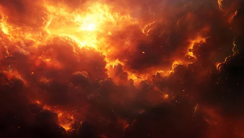 Celestial Inferno Breaks Through Clouds in Golden Chaos