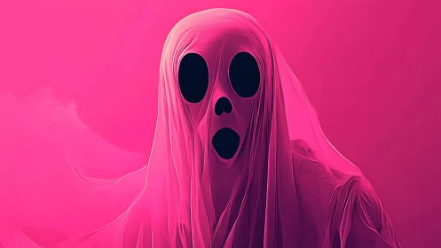 Vibrant magenta spectral figure under stylized draped sheet