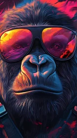 Neon-lit gorilla in mirrored shades owns the night scene