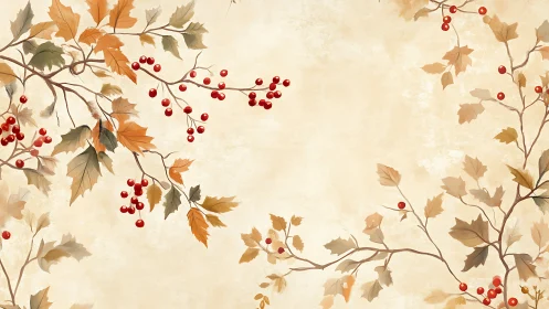 Berry-laced autumn branches quietly frame a drifting sky