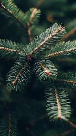 Evergreen fir needles form radial pattern in soft forest light.