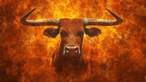 Blazing Longhorn Sentinel Staring Through a Wall of Fire.