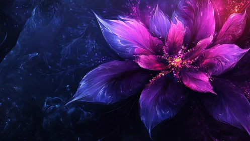 Digital rendering of luminous purple flower on dark field.