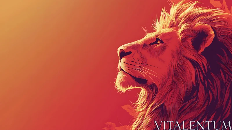 Profile illustration of a lion against warm gradient sky.