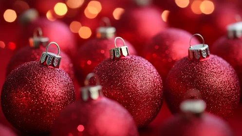 Crimson baubles whisper softly in a glittering holiday hush