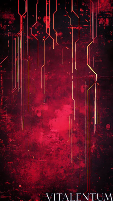 Neon circuitry drips like molten code over a red abyss