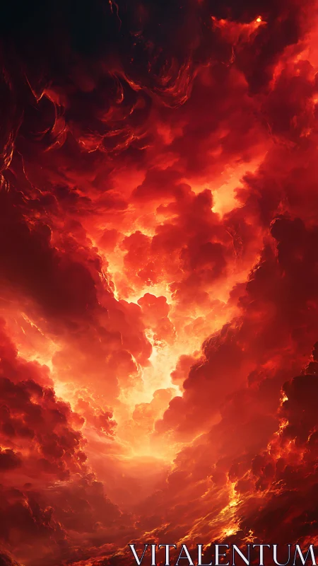 Blazing sky of firelit clouds opening into glowing light.