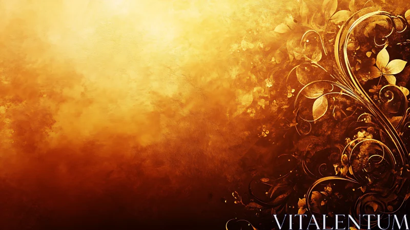 Golden glow with swirling floral curls and quiet warmth.