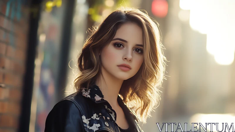 Urban portrait with soft bokeh and warm sunset light.