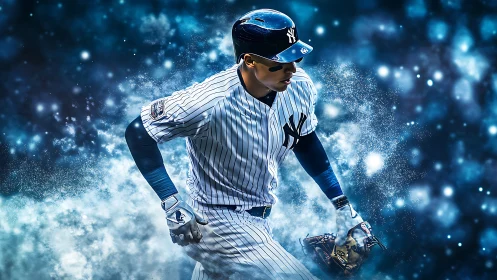 Digital portrait of baseball player in motion with energy burst.