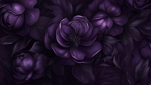 Dark purple blooms with textured petals arranged in dense composition.