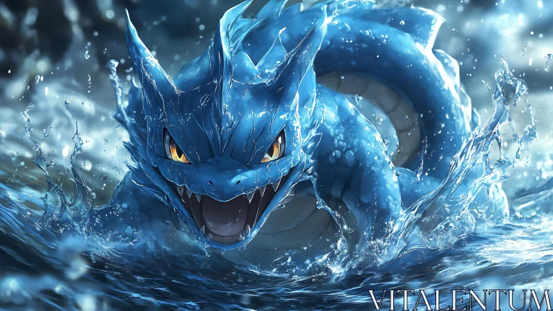 Hydrodynamic sea serpent lunges forward with high-energy splash lighting