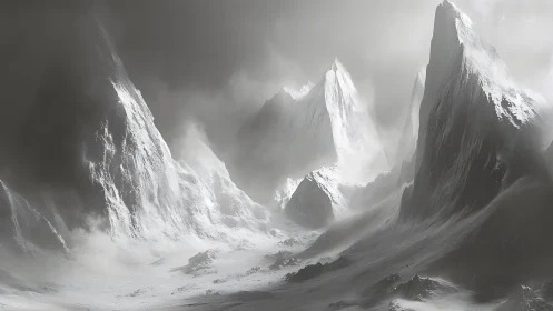 Whispering avalanche peaks under a ghostwhite winter sky.