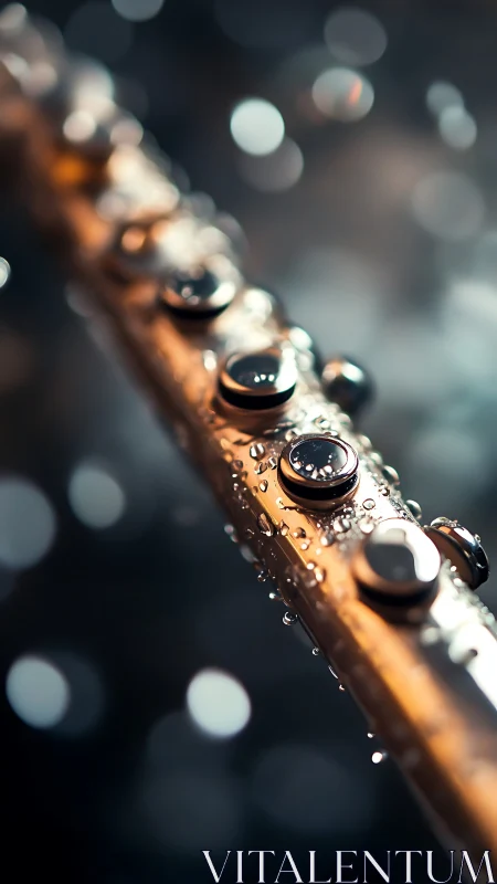 Rain-kissed flute keys shimmering in midnight concert light.