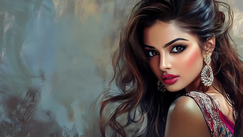 Radiant portrait of a woman with shimmering earrings and grace.