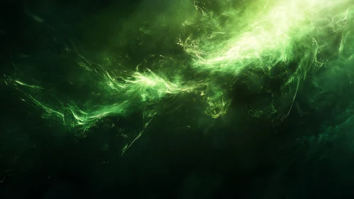 Ethereal Green Light Swirl in Abstract Cosmic Digital Art.