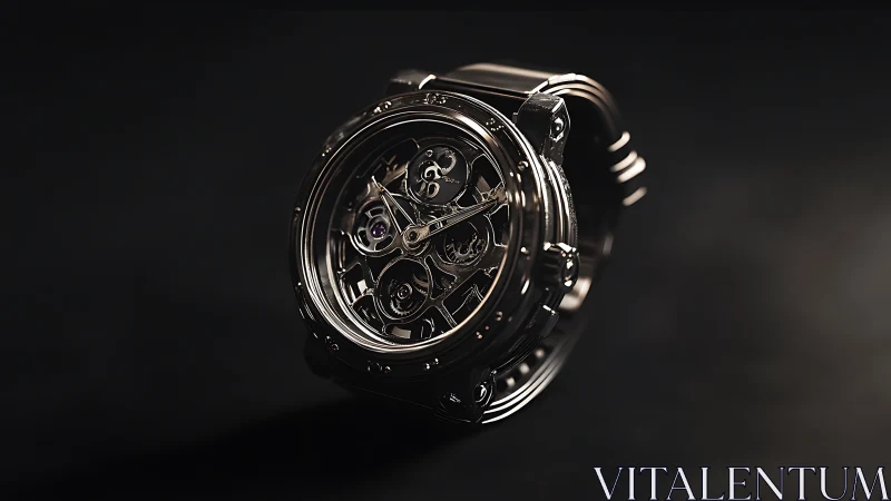 Skeleton dial luxury watch in dramatic low key lighting.