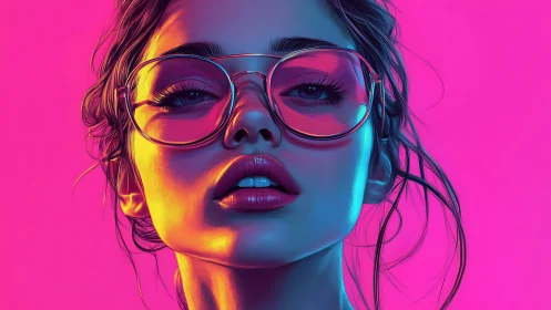Neon-lit gaze rewrites night into glossy electric day