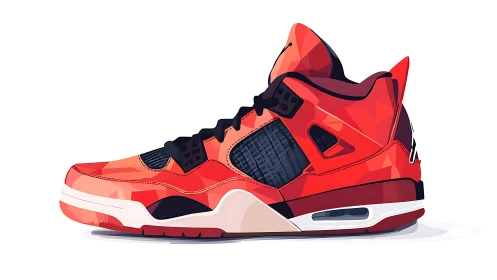 Low poly red athletic sneaker in lateral side profile view.