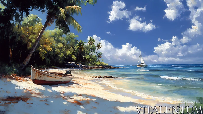 Beached rowboat listens quietly as the distant sailboat whispers