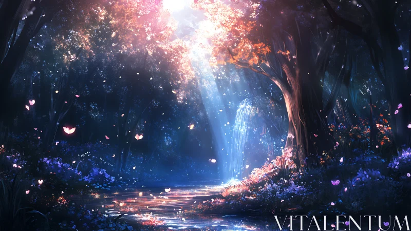 Enchanted Forest Cave with Bioluminescent Light.