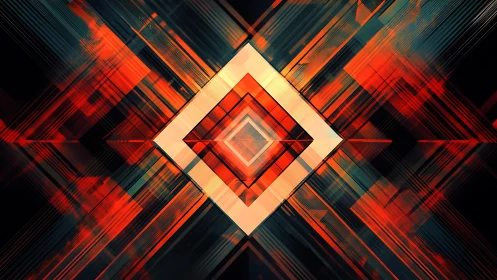 Geometric diamond pattern frames bright center with layered lines