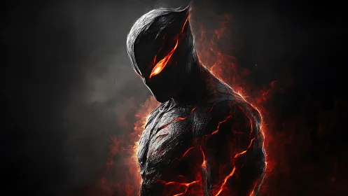 Lava-infused humanoid avatar in dark infernal profile render.