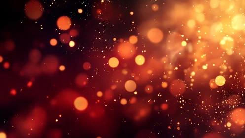 Defocused bokeh light particles in warm amber and deep red field