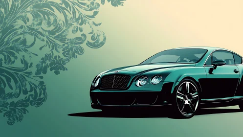 Emerald grand tourer glides past swirling baroque breeze.