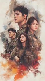 Four uniformed soldiers in composite digital portrait layout.