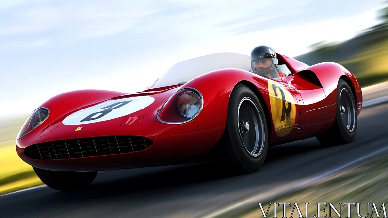 Red vintage race car accelerates through a fast corner