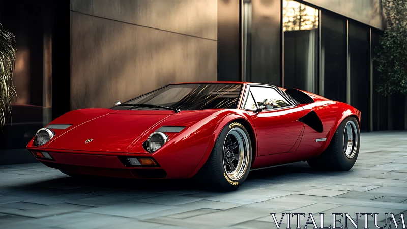 Classic red supercar rendered in hyper-detailed photorealism