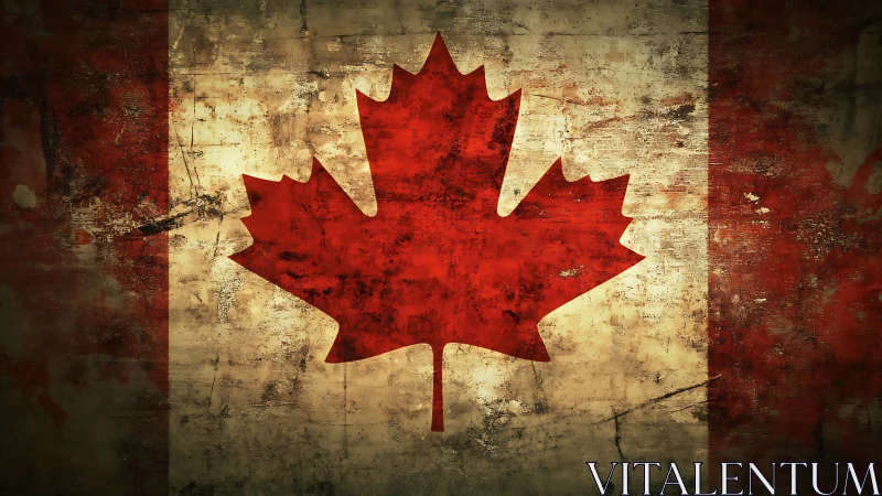Weathered maple leaf flag glowing with rustic Canadian pride.